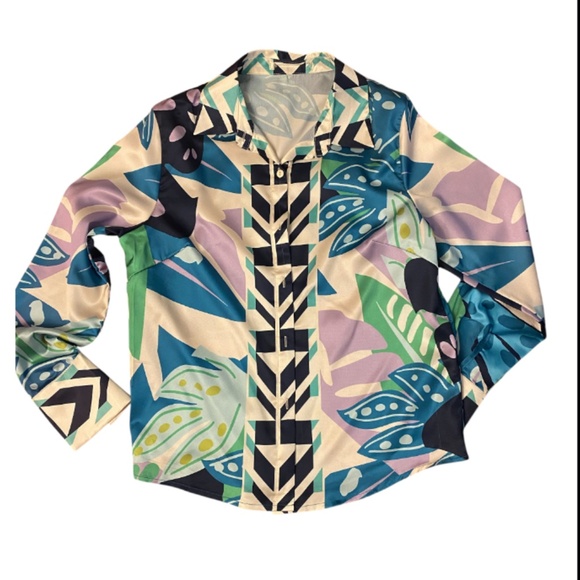 Tropical Leaf Print Satin Top with the Matching Skirt - Picture 8 of 8